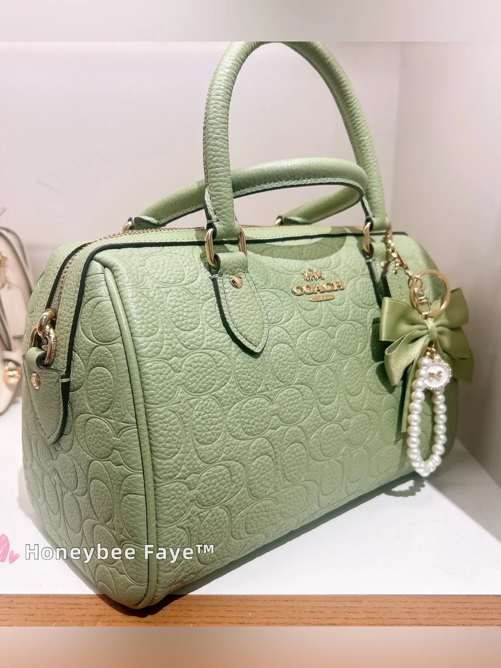 NWT Coach Rowan Satchel Bag In Signature Leather CEW03 Gold/Pistachio
